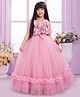 Tiny Kingdom Net Woven Sleeveless Floral Applique Detailed Gown - Pink