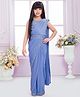 Tiny Kingdom Georgette Woven Sleeveless Sequin Embellished & Floral Embroidered Blouse & Saree With Belt Set - Blue