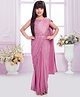 Tiny Kingdom Georgette Woven Sleeveless Sequin Embellished & Floral Embroidered Blouse & Saree With Belt Set - Pink