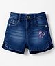 Babyhug Denim Mid Thigh Shorts With Floral Embriodery - Blue