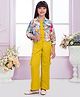 TINY BABY Linen Woven Solid  Top And Palazzo With Three Fourth Sleeves Floral Printed Jacket Set - Yellow