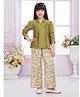 TINY BABY Woven Three Fourth Sleeves Floral Applique Detailed Top & Palazzo Set - Green