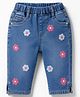 Babyhug Denim Capri With Stretch & Floral Embroidery - Blue