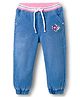 Babyhug Denim Full Length Jogger With Stretch & Floral Embriodery - Blue