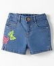 Babyhug Denim Mid Thigh Short With Butterfly Embriodery - Blue