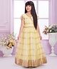 Tiny Kingdom Woven Half Puffed Sleeves Foil Striped Gown - Yellow