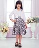 TINY BABY Woven Three Fourth Sleeves Striped Floral Printed Dress With Jacket - White