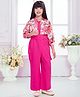 TINY BABY Linen Woven Solid Jumpsuit With Three Fourth Sleeves Floral Printed Jacket & Belt - Pink