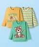 Babyhug 100% Cotton Knit Full Sleeves T-Shirts with Bear Graphic & Stripes Pack of 3 - Multicolor