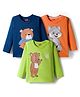 Babyhug 100% Cotton Knit Full Sleeves T-Shirts with Animal Graphics Pack of 3 - Navy Blue Lime Green & Coral