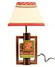 AAKRITI ART CREATIONS Table Lamp Handcrafted in Wood with Tribal Motifs & White Shade.