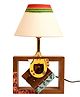 AAKRITI ART CREATIONS Table Lamp Handcrafted in Wood with Tribal Motifs and Bird with White Shade
