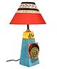 AAKRITI ART CREATIONS  Turquoise Blue Lamp Embellished with Dhokra Brass Tiles & Red Shade