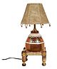 AAKRITI ART CREATIONS Hand Knitted Earthen Lamp with Jute Shade on Rosewood Manji