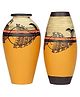 AAKRITI ART CREATIONS Vase Earthen Yellow Madhubani with Fish Motifs (Set of 2)