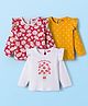 Babyhug 100% Cotton Knit Full Sleeves T-Shirts with Frill Detailing Polka Dots & Floral Print Pack of 3 - Red Yellow & White