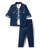 Robo Fry Cotton Woven Full Sleeves Solid Party Shirt & Trouser Set With Printed Inner Tee - Blue