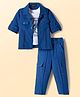 Robo Fry Cotton Woven Full Sleeves Solid Party Shirt & Trouser Set With Printed Inner Tee - Blue