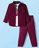 Robo Fry Cotton Woven Full Sleeves Solid Party Shirt & Trouser Set With Printed Inner Tee - Maroon