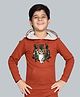 Plum Tree 100% Cotton Knit Full Sleeves Tiger Sequin Embellished Light Winter Hooded Sweatshirt - Burnt Orange