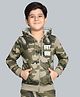 Plum Tree 100% Cotton Knit Full Sleeves Camouflage  Printed Light Winter Hooded Sweatshirt - Olive Green