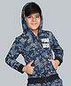 Plum Tree 100% Cotton Knit Full Sleeves Fearless Text  Printed Light Winter Hooded  Sweatshirt - Navy Blue
