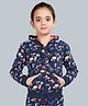 Plum Tree 100% Cotton Knit Full Sleeves Deer & Rabbit  Printed  Light Winter Hooded Sweatshirt - Navy Blue