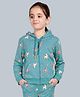 Plum Tree 100% Cotton Knit Full Sleeves Unicorn Light Winter Hooded Sweatshirt - Teal Blue