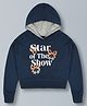 Plum Tree 100% Cotton Knit Full Sleeves Start Of The Show Text Printed Light Winter Hooded Cropped Sweatshirt - Dusty Ink