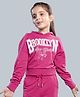 Plum Tree 100% Cotton Knit Full Sleeves Brooklyn Text  Printed  Light Winter Hooded Cropped Sweatshirt - Wine