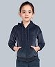 Plum Tree Premium Velour Knit Full Sleeves Crown Stone Embellished Light Winter Hooded Zip Up Sweatshirt - Navy Blue
