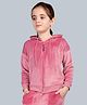 Plum Tree Premium Velour Knit Full Sleeves Crown Stone Embellished Light Winter Hooded Zip Up Sweatshirt - Pink