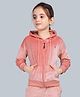 Plum Tree Premium Velour Knit Full Sleeves Crown Stone Embellished Light Winter Hooded Zip Up Sweatshirt - Light Peach