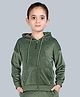 Plum Tree Premium Velour Knit Full Sleeves Crown Stone Embellished Light Winter Hooded Zip Up Sweatshirt - Miltary Green