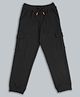 Plum Tree Cotton Knit Cargo Pocket Solid Jogger Pants - Jet Black