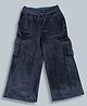 Plum Tree Premium Velour Knit Solid Wide Legged Cargo Pants  - Navy Blue