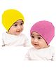 Babymoon Cotton Pack Of 2 Solid Stretchable Cap - Pink & Yellow - Circumference - 17 Cm