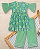 Bella Moda Cotton Woven Half Bell Sleeves Floral Printed Gota Lace Embellished Kurti & Salwar Set - Green