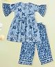 Bella Moda Cotton Woven Half Bell Sleeves Floral Printed Gota Lace Embellished Kurti & Salwar Set - Navy Blue