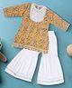 Bella Moda Cotton Woven Three Fourth Sleeves Floral Printed Gota Lace Embellished Kurti & Sharara Set - Yellow