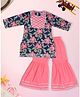 Bella Moda Cotton Woven Three Fourth Sleeves Floral Printed Gota Lace Embellished Kurti & Sharara Set - Pink