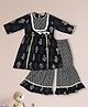 Bella Moda Cotton Woven Three Fourth Sleeves Floral Printed Gota Lace Embellished Kurti & Sharara Set - Black