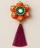 CHOKO Navratri Theme Floral & Tassel Detailed Hair Clip - Orange Magenta & Green