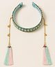CHOKO Navratri Theme Tassels Detailed Mirror Work & Beads Embellished Hair Band - Blue Pink & Green
