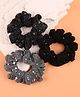 CHOKO Set of 3 Glitter & Beads Embellished Scrunchies - Black Grey & Silver