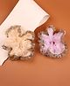 CHOKO Set Of 2 Silver & Golden Fringe Trim Embellished Organza Scrunchies - Pink Orange & Golden