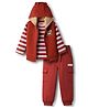 Babyhug Terry Knit Full Sleeves Striped T-Shirt & Lounge Pant Set with Hooded Jacket & Bear Patch Detailing - Brown
