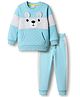 Babyhug Terry Knit Full Sleeves Cut & Sew T-Shirt & Lounge Pant Set with Bear Patch & Applique Detailing - Aqua Blue