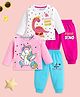 KUCHIPOO Cotton Knit Pack Of 2 Full Sleeves Animals Stars Unicorn And Typography Printed Tees & Joggers Set - Pink White & Sky Blue