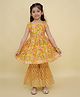 The Mom Store Cotton Woven Sleeveless Floral Printed Sultaana Anarkali Sharara Set - Multi Colour